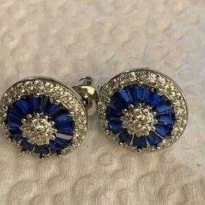 Earrings Sterling Silver 926 with blue Zirconia Cz Stones stud New Jewelry